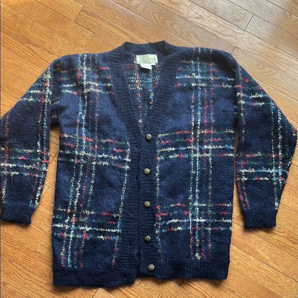 Vintage Navy Blue Mohair Wool Cardigan